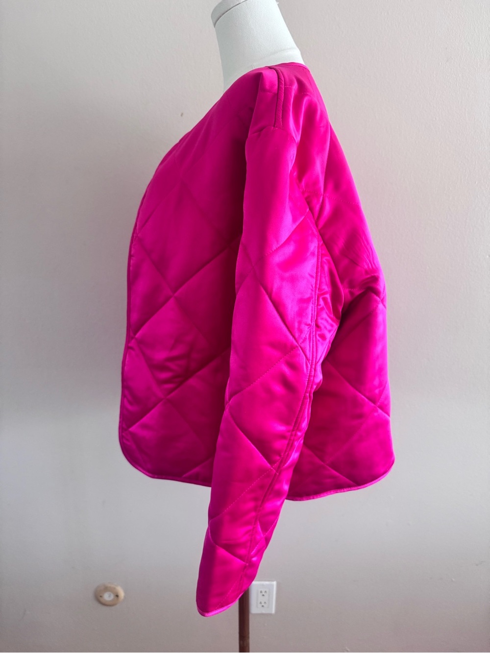Anne Klein Quilted Open-Front Jacket in Fuchsia/Pink - Picture 4 of 7